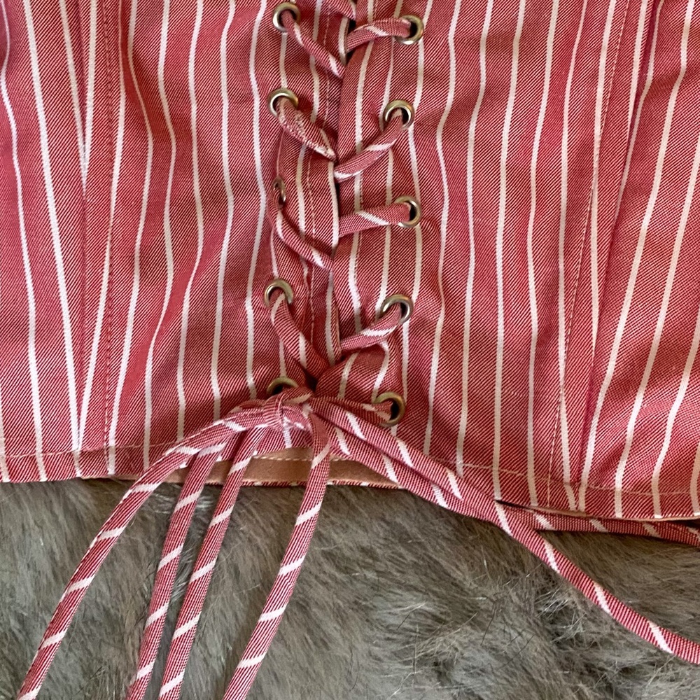 WAYF NWOT Frankie Bustier lace up crop red stripe - Picture 5 of 5